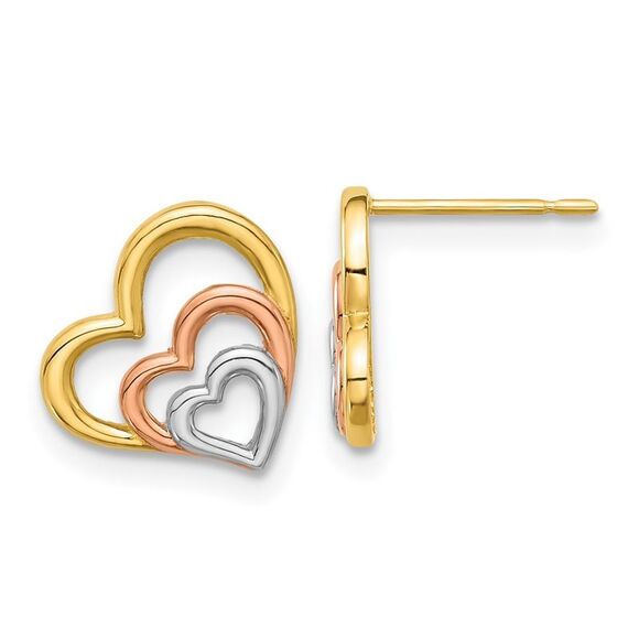 Kazi Luxury 14k Yellow Gold Madi K Rose & White Rhodium Heart Post Earrings